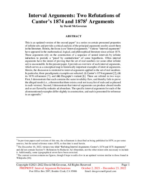 (PDF) Interval Arguments: Two Refutations of Cantor's 1874 and 1878 ...