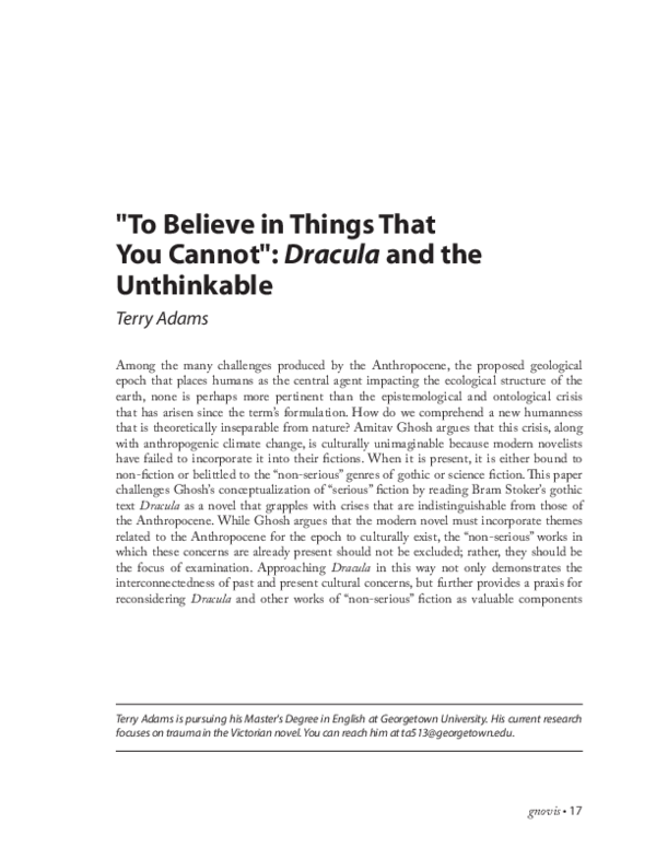 (PDF) To Believe in Things That You Cannot" Dracula and the Unthinkable