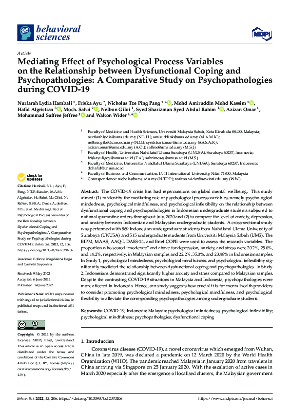 (PDF) Mediating Effect of Psychological Process Variables on the ...