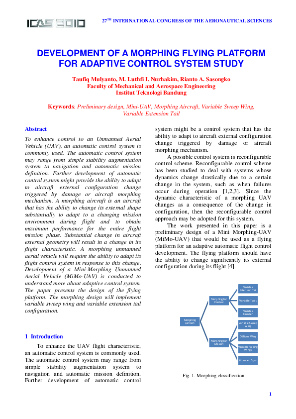 (PDF) Development of a Morphing Flying Platform for Adaptive Control ...
