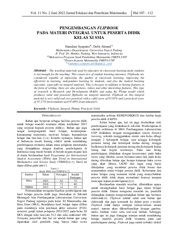 Pdf Pengembangan Flipbook Pada Materi Integral Untuk Peserta Didik