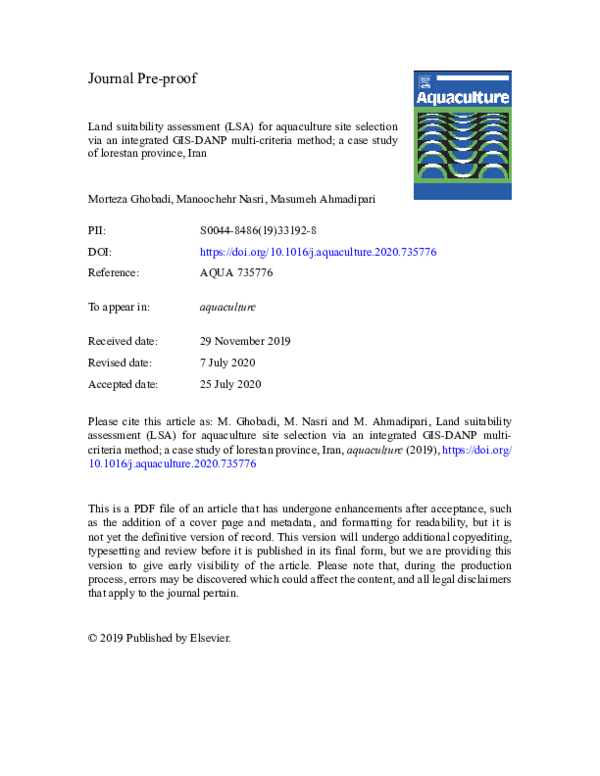 (PDF) Land suitability assessment (LSA) for aquaculture site selection ...