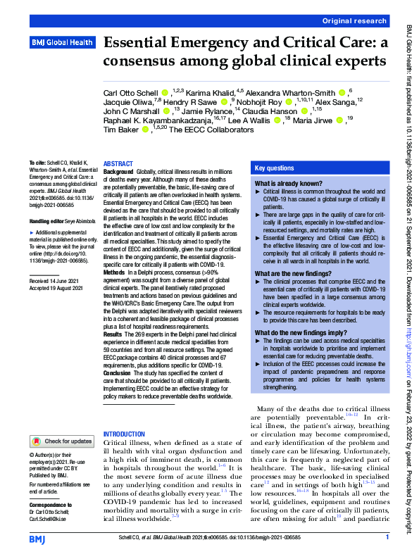 (PDF) Essential Emergency and Critical Care: a consensus among global ...
