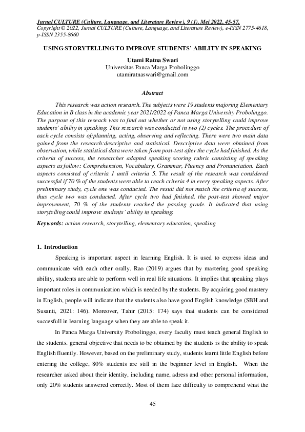 (PDF) Using Storytelling to Improve Students’ Ability in Speaking