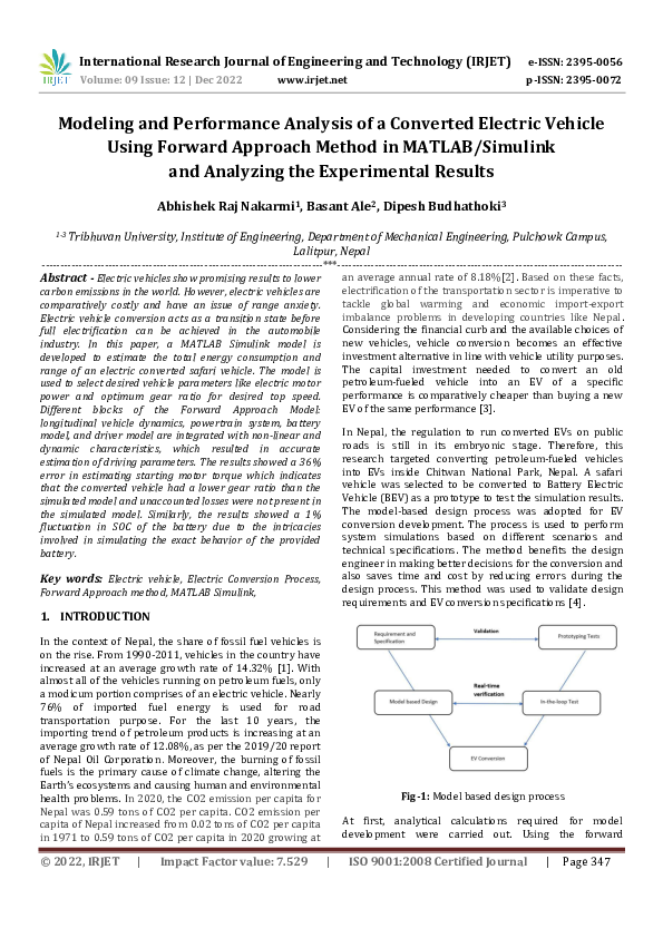 (PDF) Modeling and Performance Analysis of a Converted Electric Vehicle ...