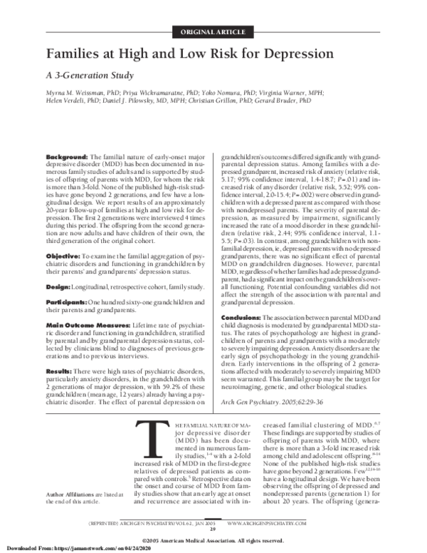 (PDF) Families at High and Low Risk for Depression
