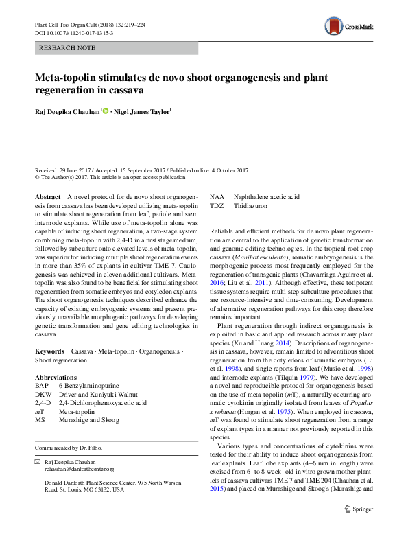 (PDF) Meta-topolin stimulates de novo shoot organogenesis and plant ...