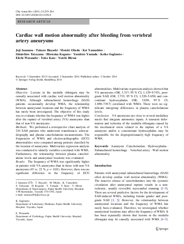 (PDF) Cardiac wall motion abnormality after bleeding from vertebral ...