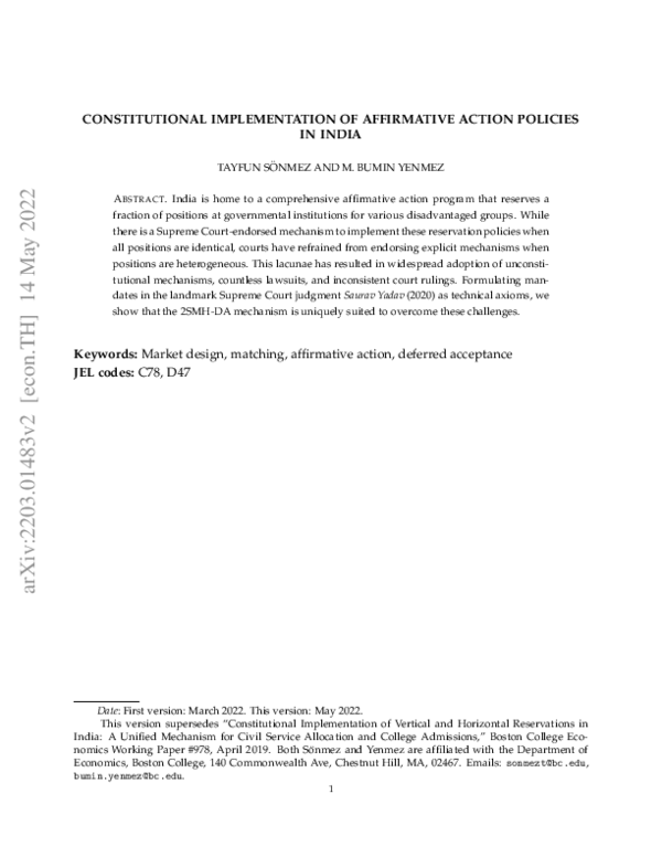 (PDF) Constitutional Implementation of Affirmative Action Policies in