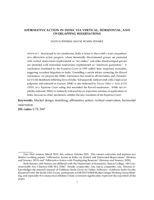 (PDF) Affirmative Action in India via Vertical, Horizontal, and