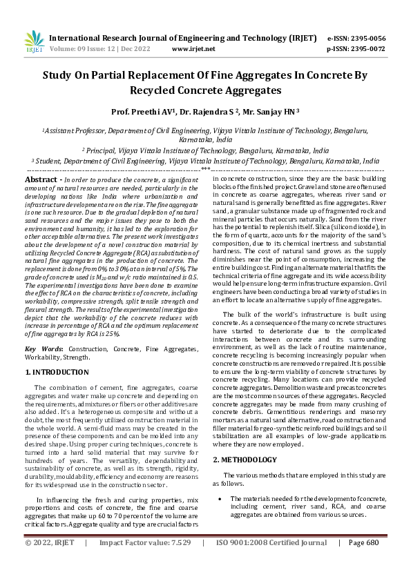 (PDF) Study On Partial Replacement Of Fine Aggregates In Concrete By ...