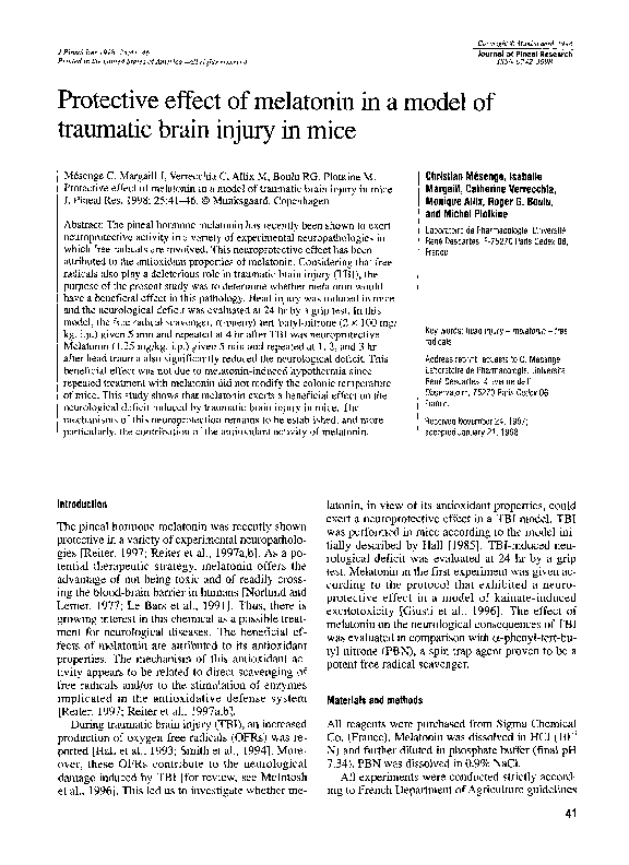 (PDF) Protective effect of melatonin in a model of traumatic brain ...