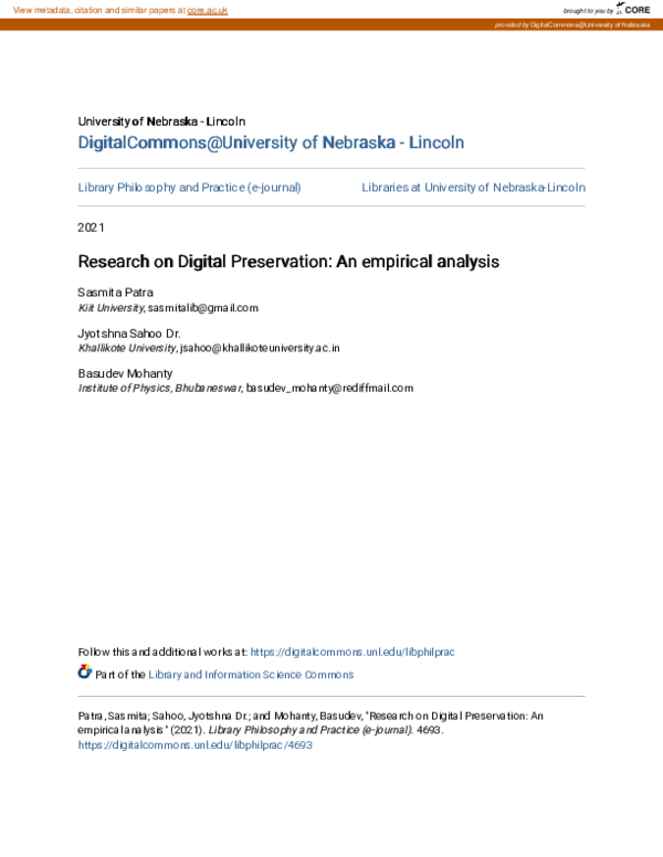 (PDF) Research on Digital Preservation: An empirical analysis