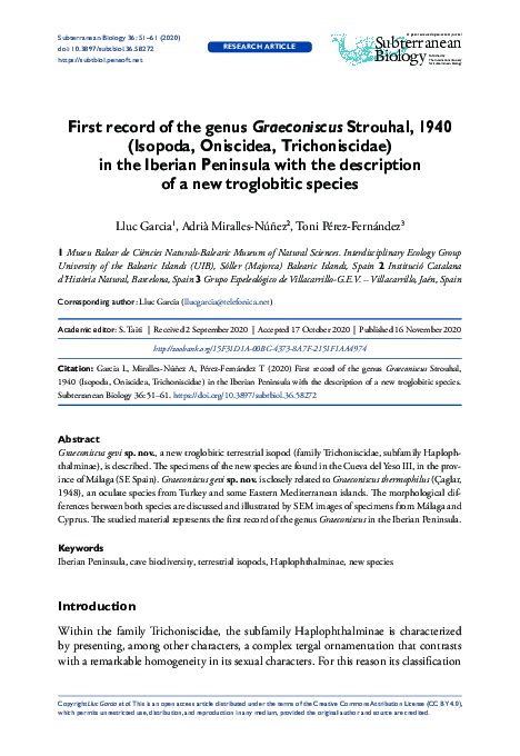(PDF) First record of the genus Graeconiscus Strouhal, 1940 (Isopoda ...
