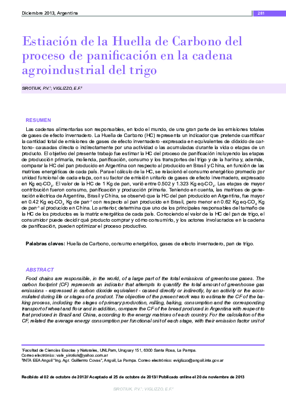 (PDF) Estiación de la Huella de Carbono del proceso de panificación en ...