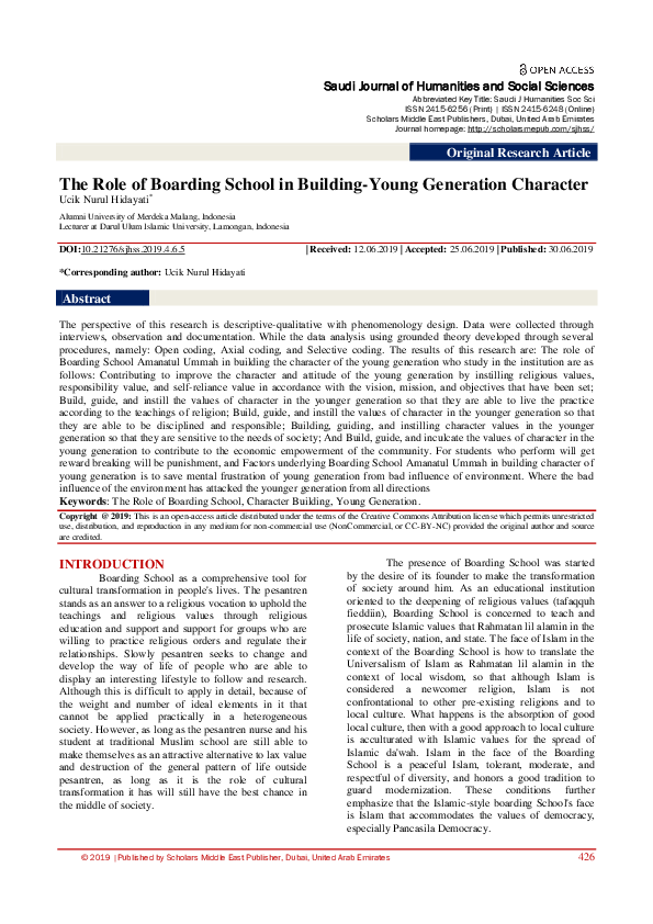(PDF) The Role of Boarding School in Building-Young Generation Character