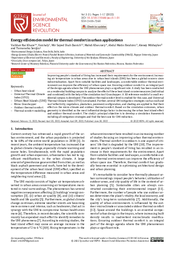 (PDF) Energy efficiencies model for thermal comfort in urban applications