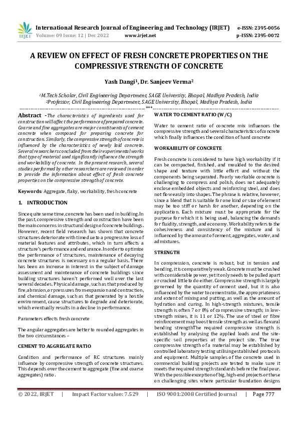 (PDF) A REVIEW ON EFFECT OF FRESH CONCRETE PROPERTIES ON THE ...