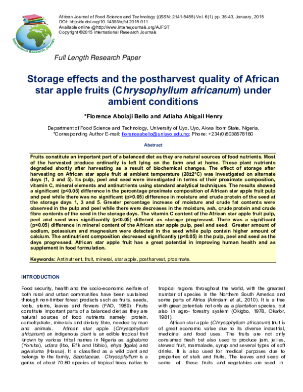 (PDF) Storage effects and the postharvest quality of African star apple ...