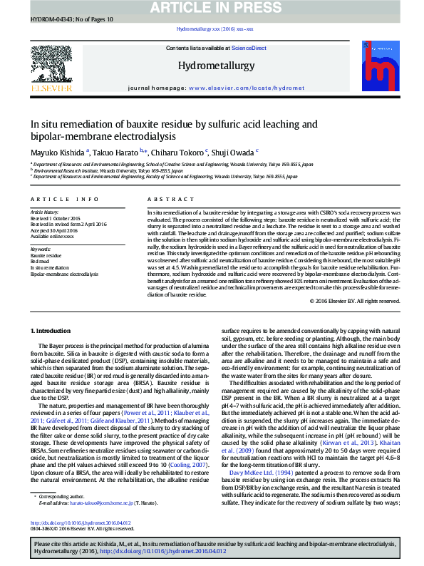 (PDF) In situ remediation of bauxite residue by sulfuric acid leaching