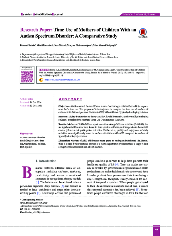 (PDF) Time Use of Mothers of Children With an Autism Spectrum Disorder ...