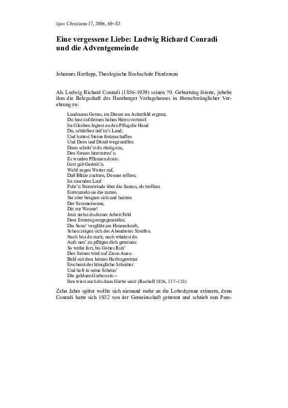 (PDF) Eine vergessene Liebe: Ludwig Richard Conradi und die Adventgemeinde