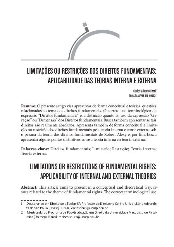 (PDF) Limitações Ou Restrições Dos Direitos Fundamentais ...