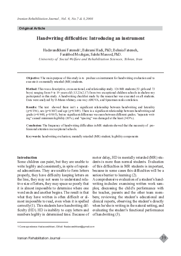 (PDF) Handwriting difficulties: Introducing an instrument