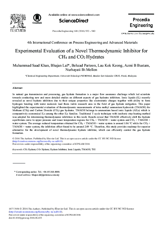 (PDF) Experimental Evaluation of a Novel Thermodynamic Inhibitor for ...