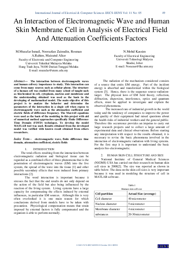 (PDF) An Interaction of Electromagnetic Wave and Human Skin Membrane ...