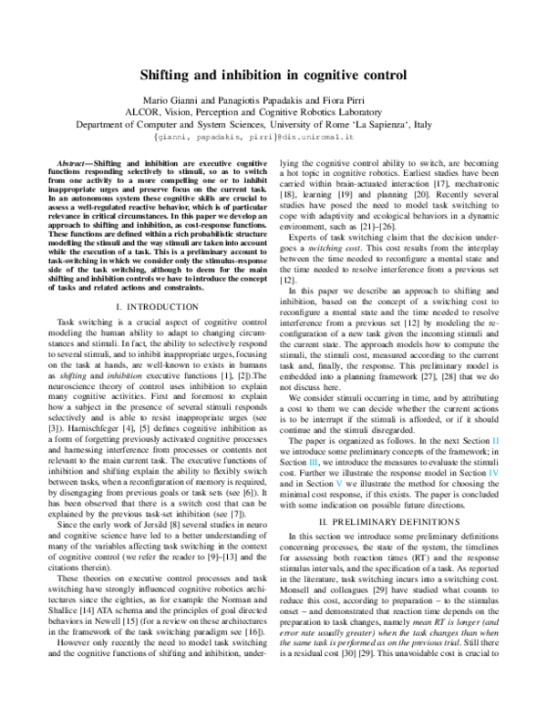 (PDF) Shifting and inhibition in cognitive control
