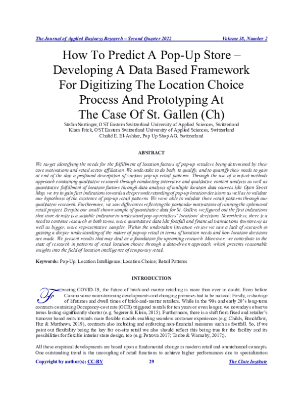 (PDF) How To Predict A Pop-Up Store – Developing A Data Based Framework ...