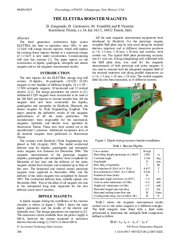 (PDF) The ELETTRA booster magnets