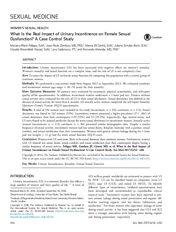 (PDF) What Is the Real Impact of Urinary Incontinence on Female Sexual ...