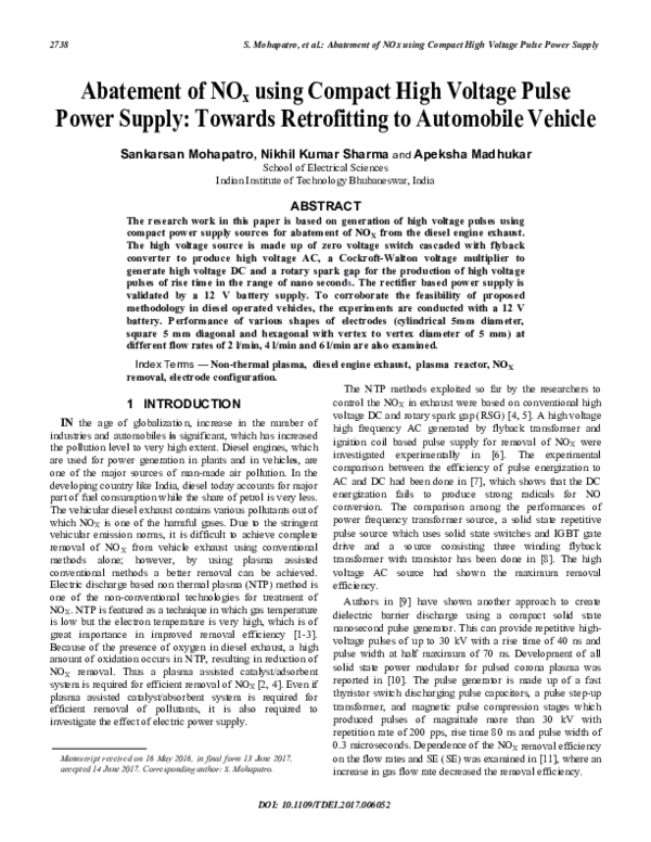 (PDF) Abatement of NOX using compact high voltage pulse power supply Towards retrofitting to