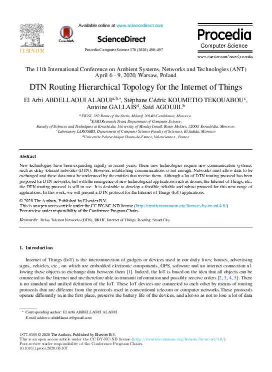 (PDF) DTN Routing Hierarchical Topology for the Internet of Things