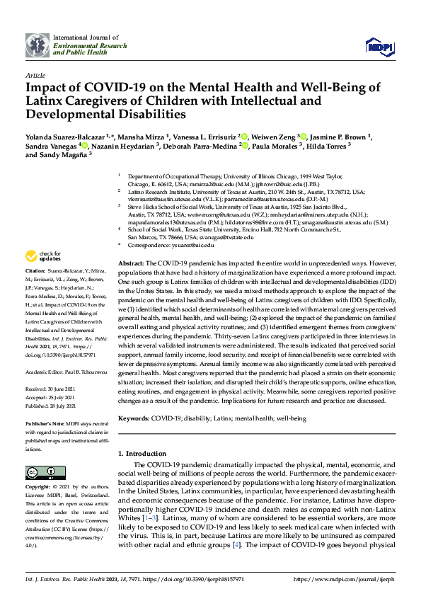 (PDF) Impact of COVID-19 on the Mental Health and Well-Being of Latinx ...