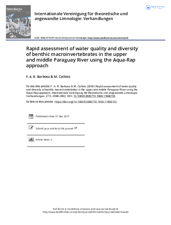 (PDF) Rapid assessment of water quality and diversity of benthic ...