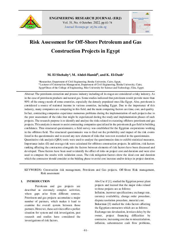 (PDF) Risk Assessment for Off-Shore Petroleum and Gas Construction ...