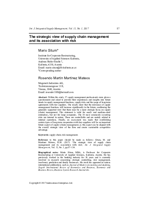 (PDF) The strategic view of supply chain management and its association ...