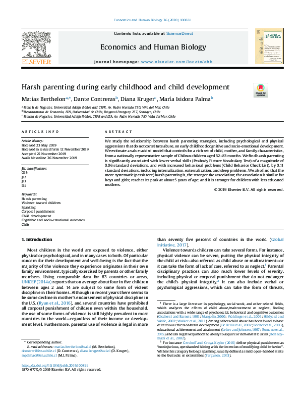 (PDF) Harsh parenting during early childhood and child development