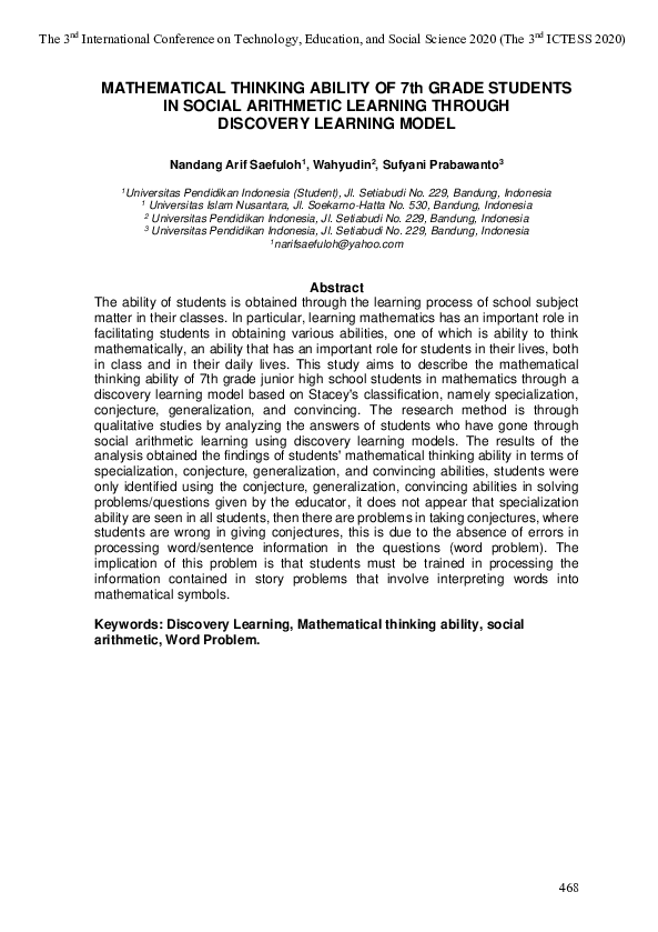 (PDF) MATHEMATICAL THINKING ABILITY OF 7th GRADE STUDENTS IN SOCIAL ...