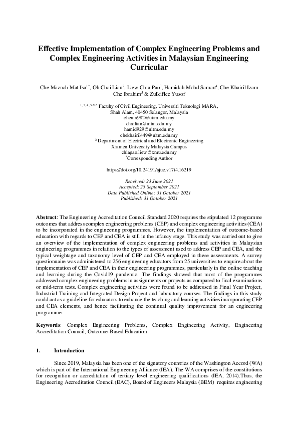 (PDF) Effective Implementation of Complex Engineering Problems and ...