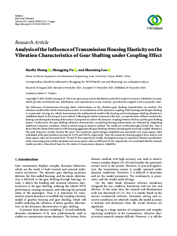(PDF) Analysis of the Influence of Transmission Housing Elasticity on ...