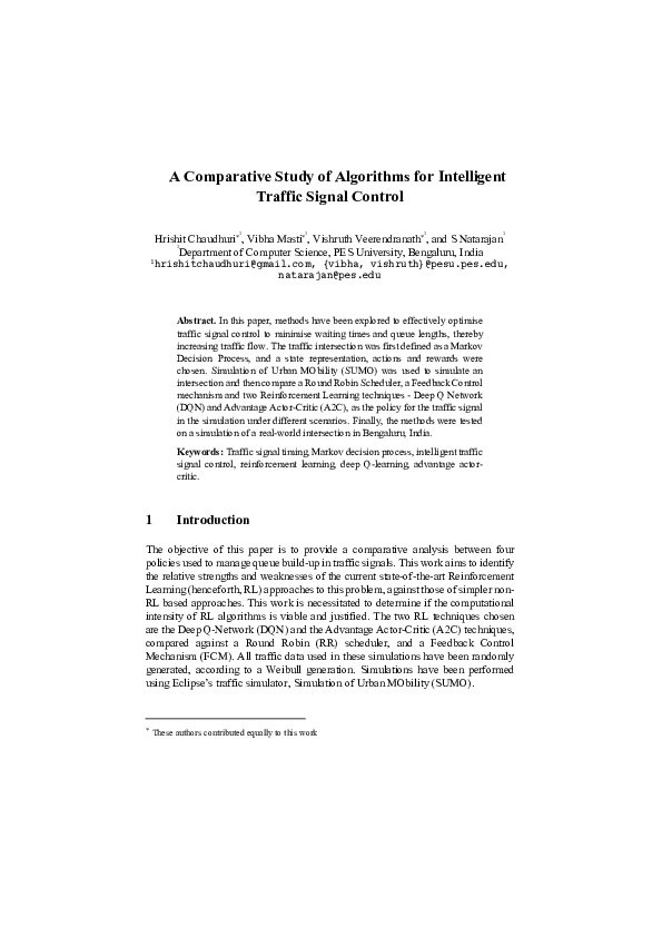 (PDF) A Comparative Study of Algorithms for Intelligent Traffic Signal ...