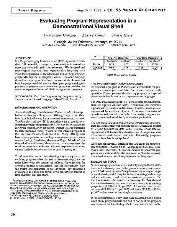 (PDF) Evaluating program representation in a demonstrational visual shell