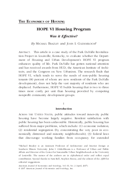 (PDF) HOPE VI Housing Program: Was it Effective?