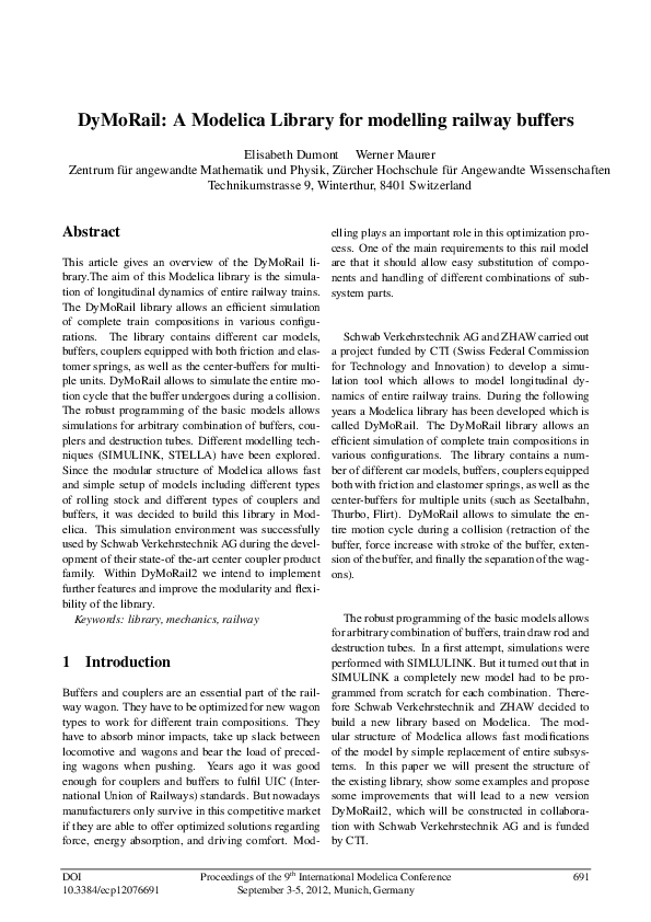 (PDF) DyMoRail: A Modelica Library for modelling railway buffers