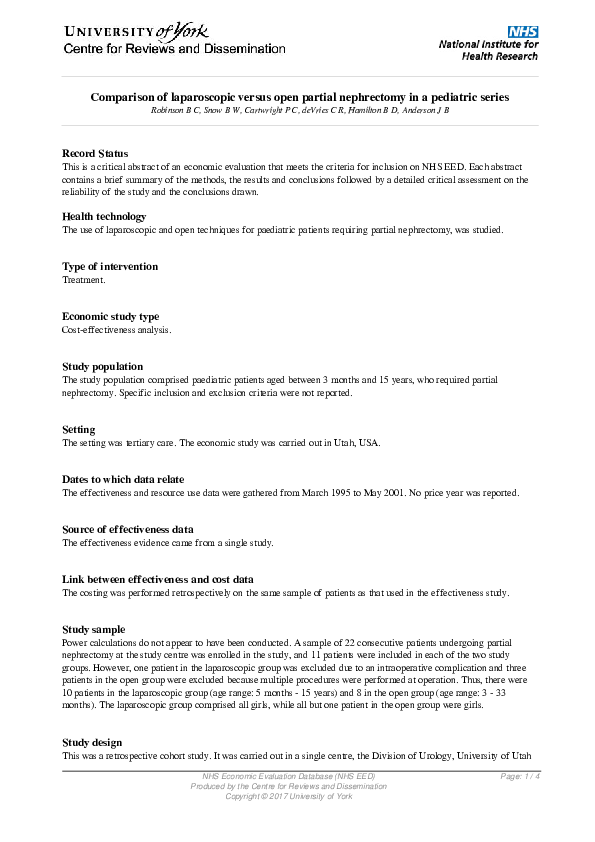 (PDF) Comparison of Laparoscopic Versus Open Partial Nephrectomy in a ...