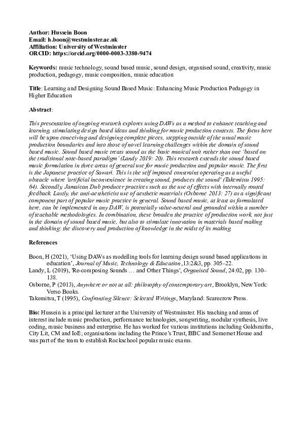 (DOC) Learning and Designing Sound Based Music: Enhancing Music ...